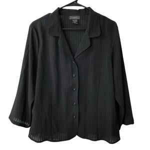 Elementz button down blouse black sheer stripes size XL (T1)